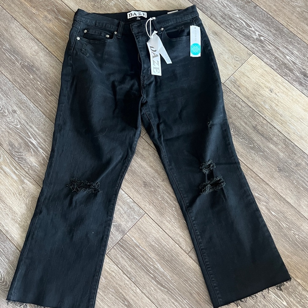 Daze Black Denim Shy Girl High Rose Crop Flare Jeans